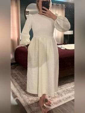 Valentino BNWT Textured Jacquard Long Sleeve Midi Dress – Ivory – IT 40 / M